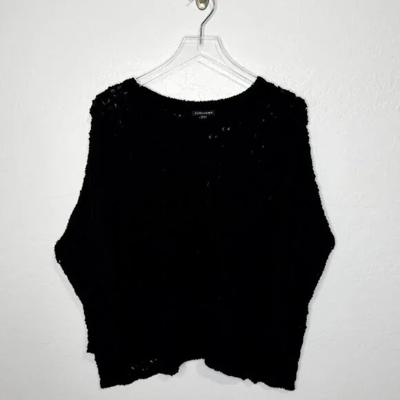Eileen Fisher Open Stitch Organic Blend Chunky Stitch Black Sweater XL - Picture 2 of 6